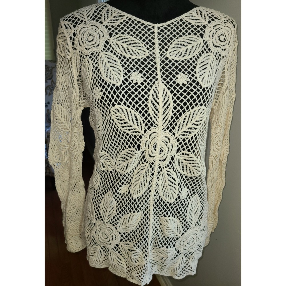 NWOT Anthropologie Forgotten Grace Tunic Crochet Hippie Cottagecore Beige L BoHo